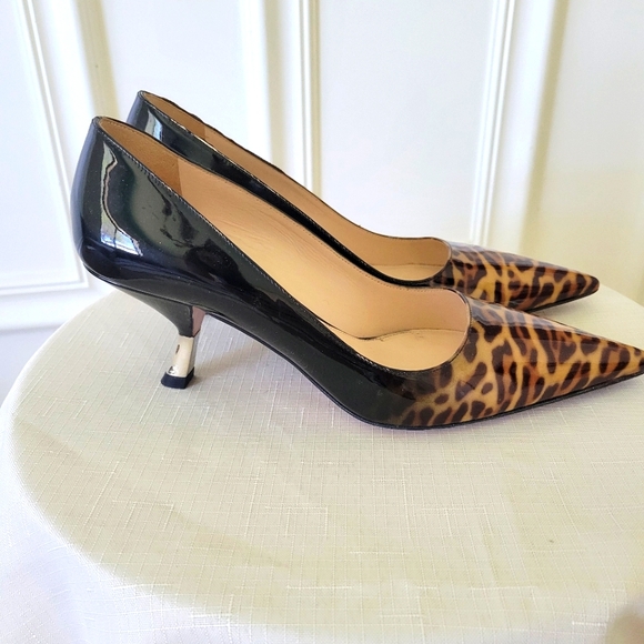 PRADA, worn once, patent leather heel, black print, 38 - Picture 1 of 9